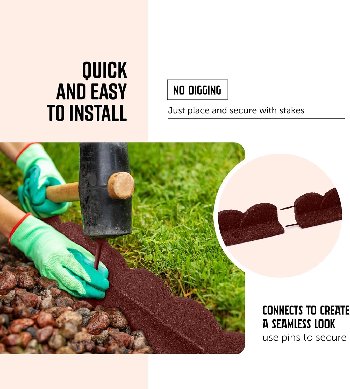 Playsafer L Shaped Flexible Rubber Scalloped Edger for Lawns Landscaping and Playground | Easy No Dig Installation| 4' Long (1, Red)