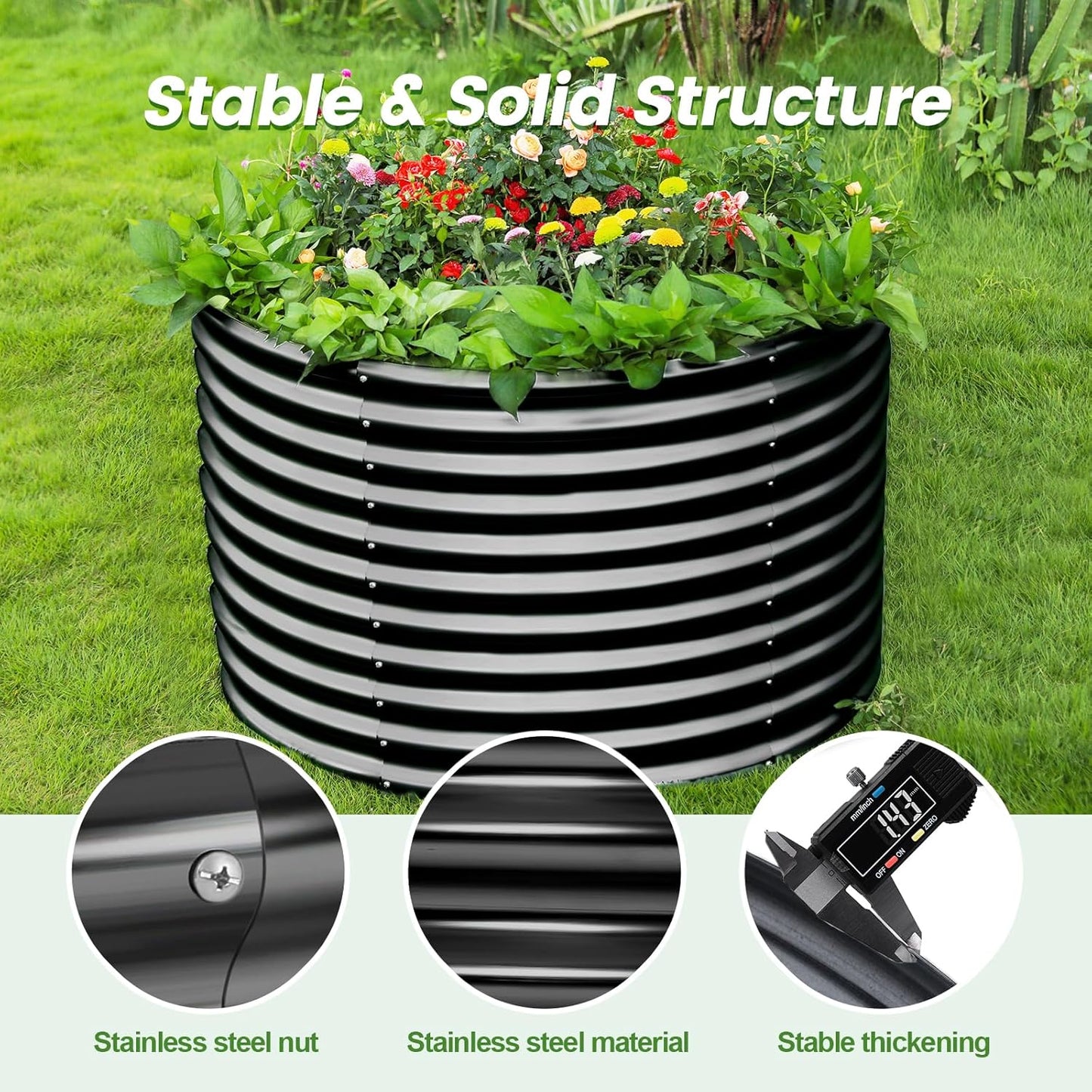 Land Guard 4×4×3ft Galvanized Raised Garden Bed Kit, Round Galvanized Planter Raised Garden Boxes Outdoor, Large Metal Raised Garden Beds for Vegetables, Grey