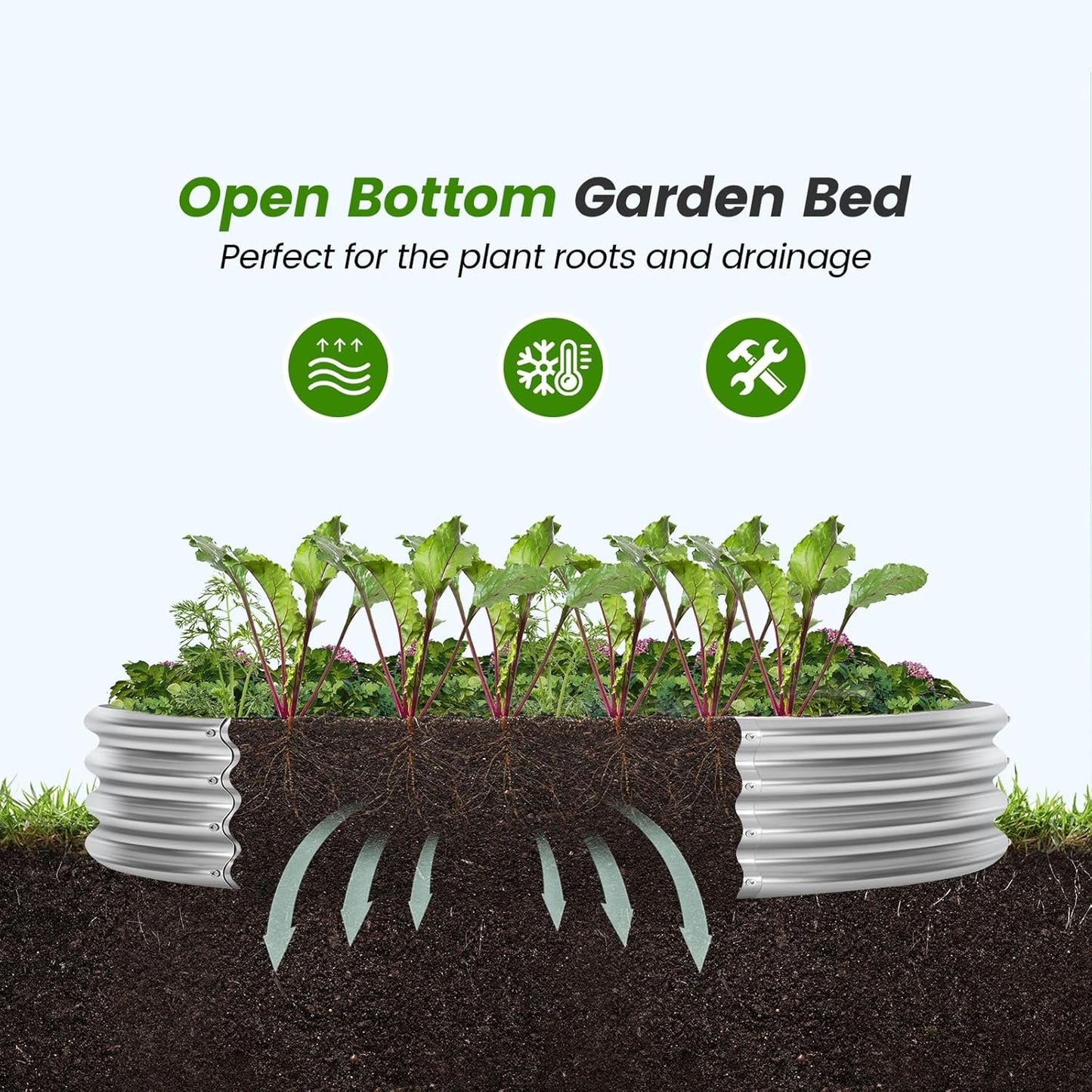 Land Guard 3×3×1ft Galvanized Raised Garden Bed Kit, Round Galvanized Planter Raised Garden Boxes Outdoor, Large Metal Raised Garden Beds for Vegetables, Silver