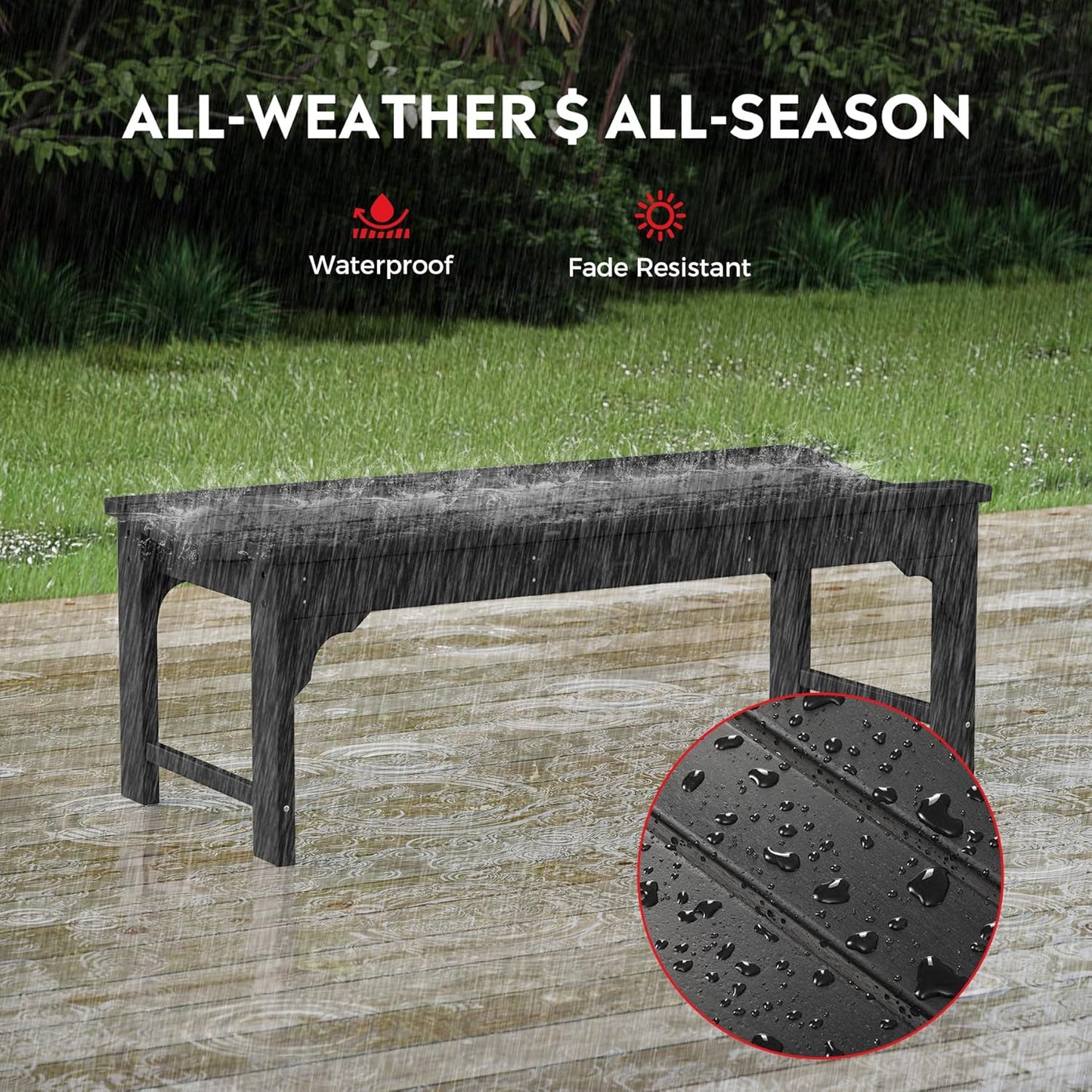 Outdoor Benches Weatherproof, All Weather Resistant Park Bench Poly Lumber Backless Garden Bench Seat for Entryway Front Porch, Black
