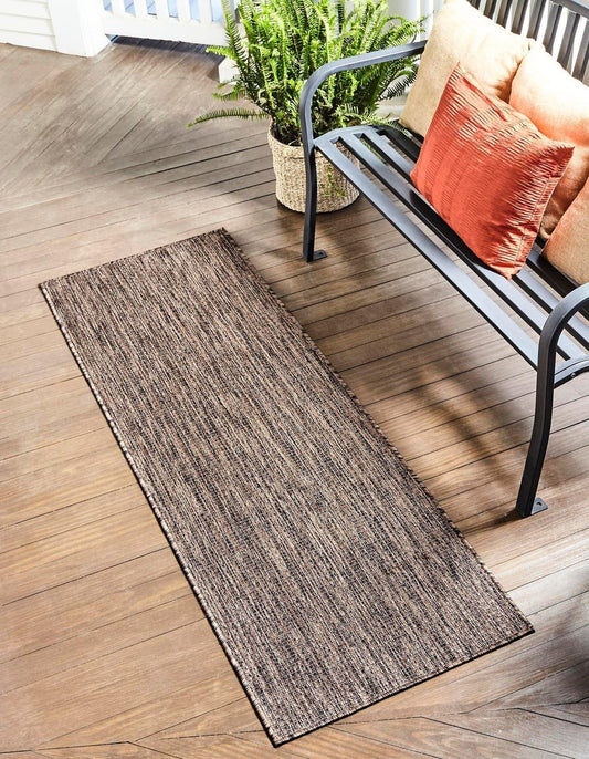 Unique Loom Outdoor Solid Collection Area Rug (2' x 8' Runner Light Brown/Ivory)