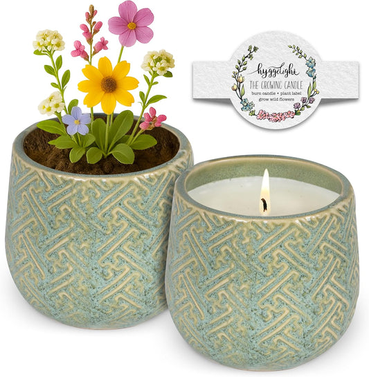 The Growing Candle, Mint & Eucalyptus Scented, 10oz Ceramic Pot, Aromatherapy Candles, 100% Soy, Ida