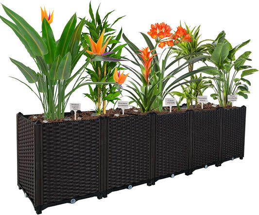 Large planters for Outdoor Plants Garden Box with Drain Outlet Polypropylene Raised Beds for Gardening Heat and Frost Resistance Flower pots, for Vegetables/Herbs, Patio-Balcony-Backyard