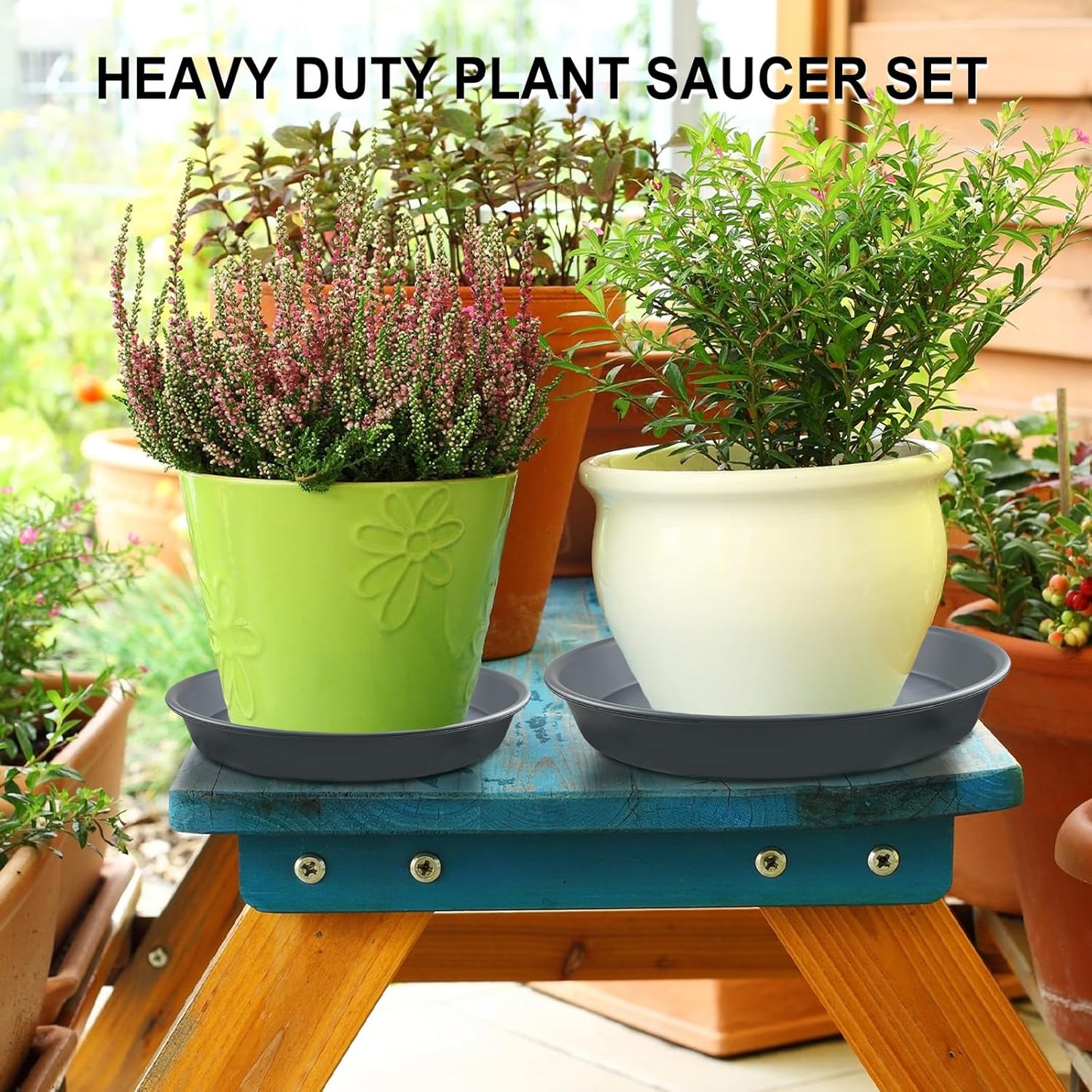 9 Pack Gray Plant Saucer Set, 3×8 inch 3×10 inch 3×12 inch Durable Heavy Duty Plastic Pot Trays, Large Planter Saucers Water Catcher Plates, Round Drip Trays for Indoor Outdoor Gardening