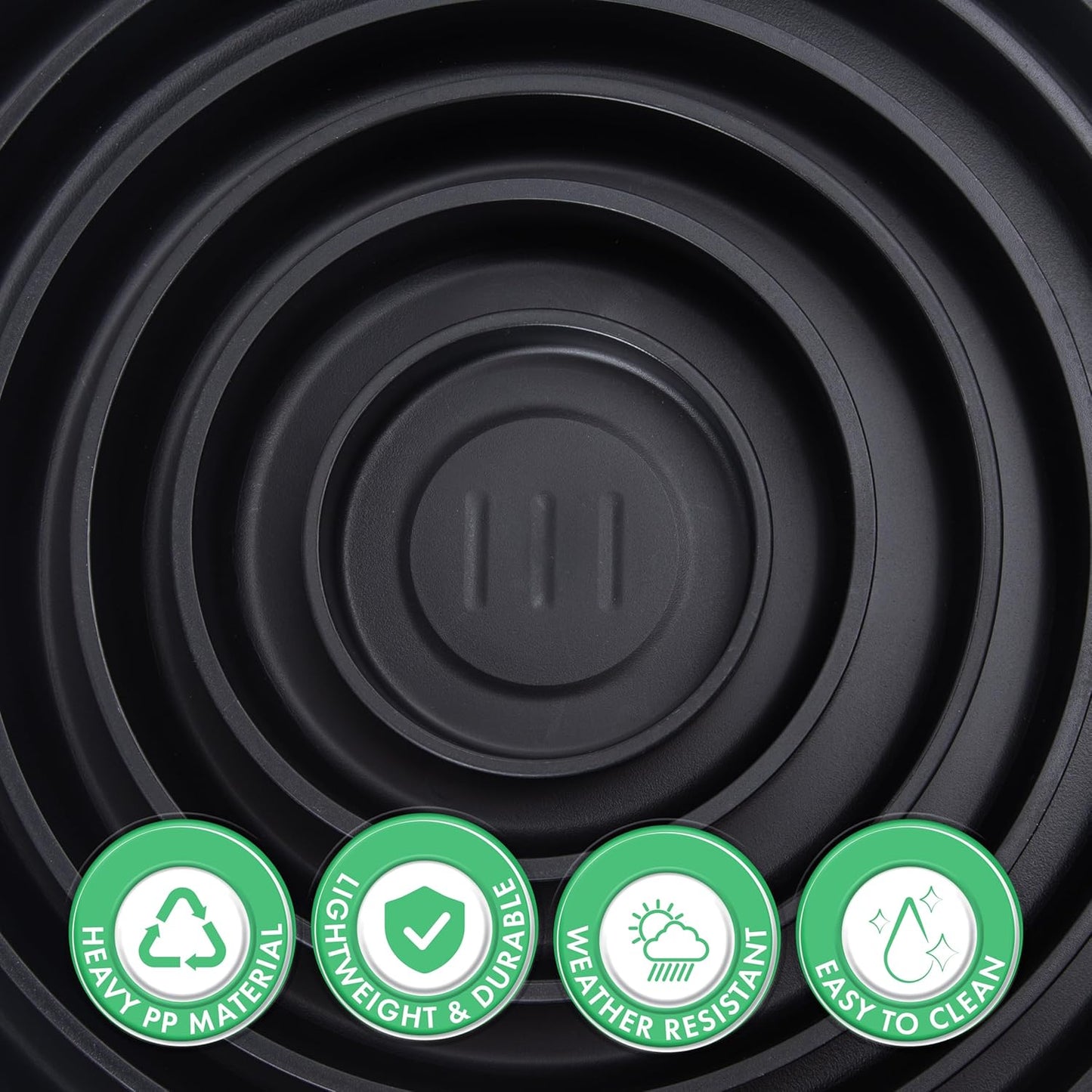 Phoenix Vine 14 Inch Plastic Plant Saucer Water Drip Tray, Heavy Sturdy Round Plant Drainage Tray for Indoors Outdoor, Matte Black, 21-TY-14B-1