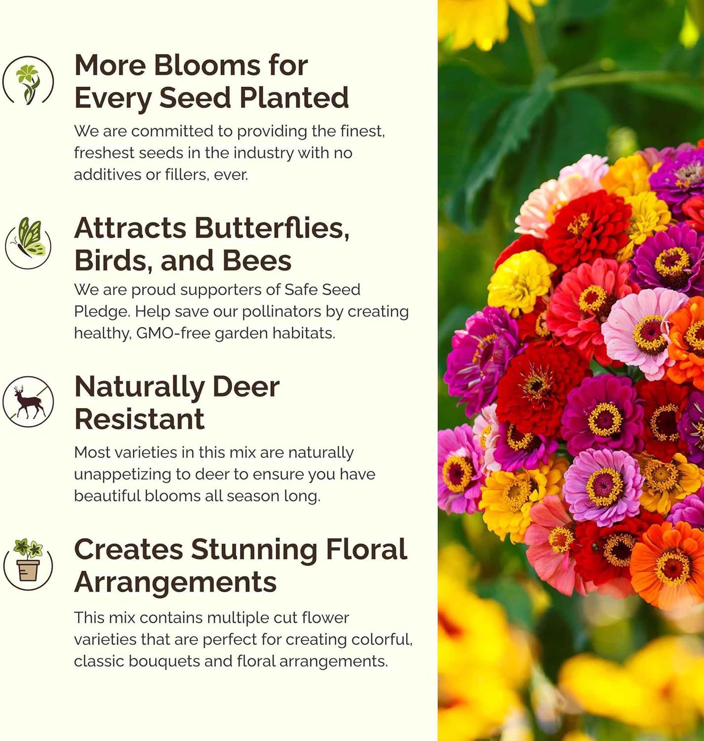 Eden Brothers Heirloom Flower Mixed Seeds for Planting, 1 lb, 480,000+ Seeds with Zinnia, Toadflax, Evening Primrose | Attracts Pollinators, Plant in Spring or Fall, Zones 3, 4, 5, 6, 7, 8, 9, 10