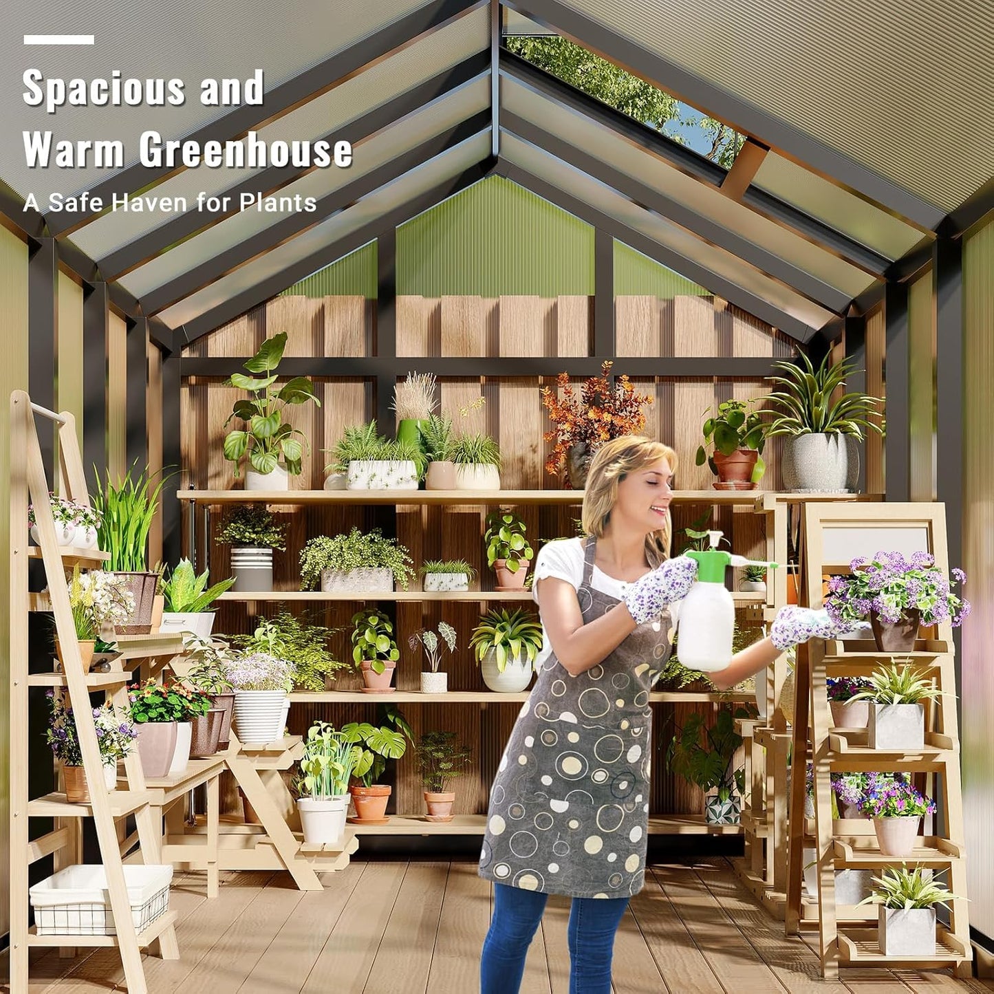 6 x 8 FT Greenhouse, Greenhouses for Outside, Polycarbonate Greenhouse with Aluminum Frame, Lockable Door and Ajustable Roof Vent for Backyard, Green Houses for Outside Garden Backyard, Patio