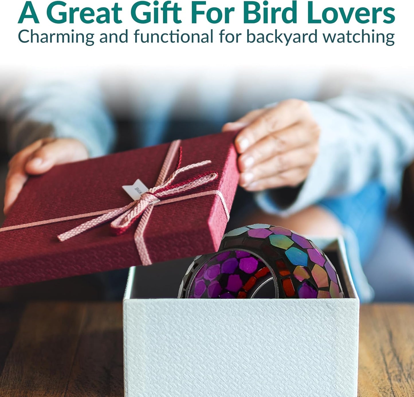 Sunnydaze 6-Inch Glass Mosaic Hanging Bird Feeder for Outdoors - Fly-Through Wild Bird Feeder - Iridescent Purple Mosaic