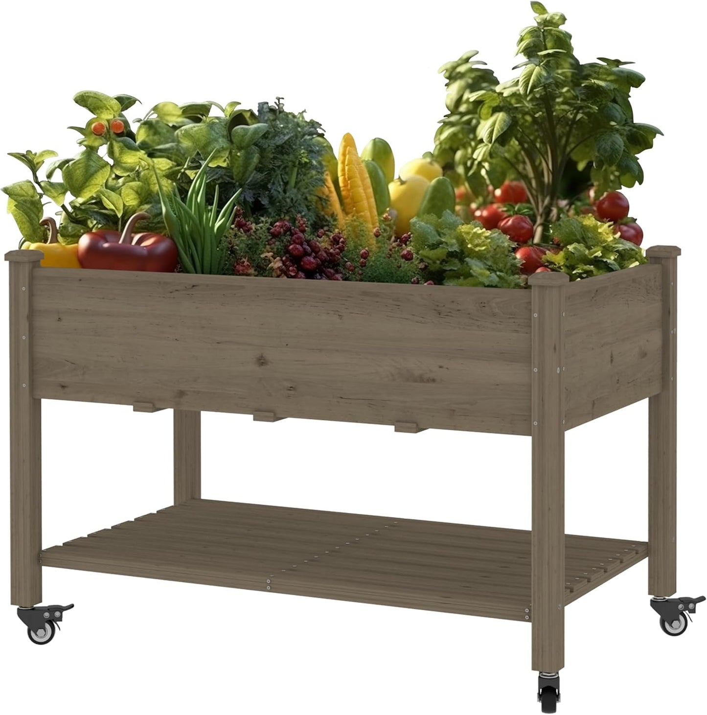 MUPATER 4x2FT Raised Garden Bed, Planter Box with Four Wheels and Legs for Herbs, Flowers and Vegetables, Elevated Garden Bed with Drainage Holes for Greenhouse, Garden, Farm, Brown