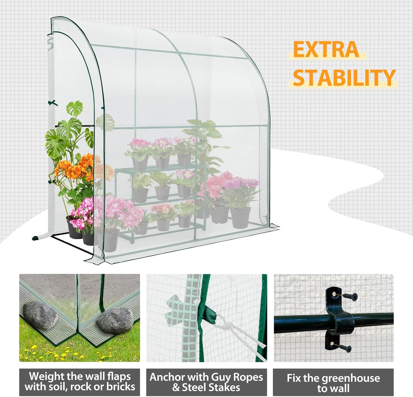 EAGLE PEAK 3 Tier Lean to Portable Greenhouse, Heavy-Duty Indoor & Outdoor Garden with Wire Shelves, 2 Roll-Up Zipper Doors, Easy Assembly, 79"x39"x83" Clear/White PE Cover