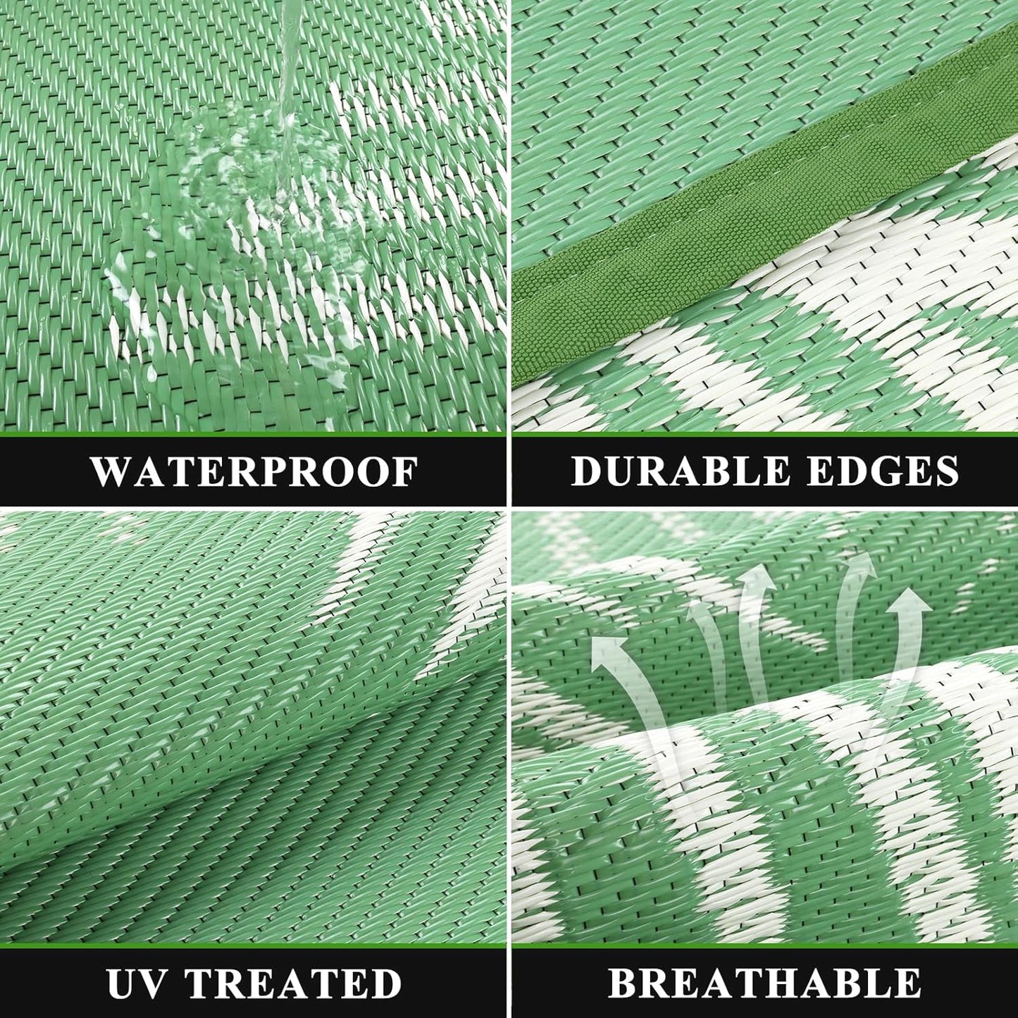 Pauwer Waterproof Outdoor Rug 9x12, Reversible Plastic Straw Patio Camping Rug, Indoor Outdoor RV Mat Carpet for Deck, Camper, Porch, Balcony, Backyard, Picnic, Leaf Green