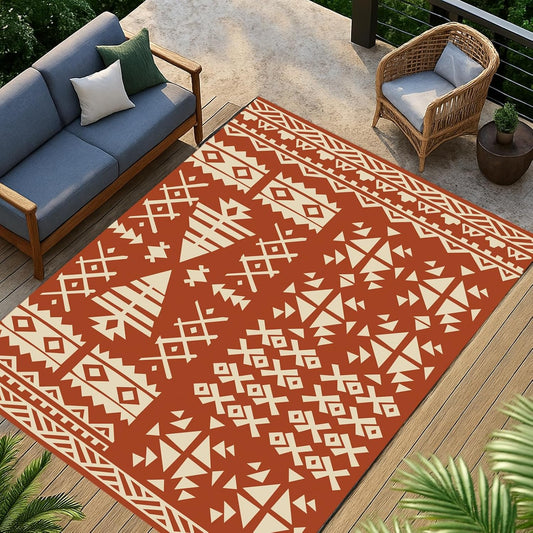 WILDROOTS 6x9 Feet Plastic Exotic Red Outdoor Rug, Stain Resistant Waterproof Reversible Outdoor Patio Rug, Fade Resistant Camping Rug