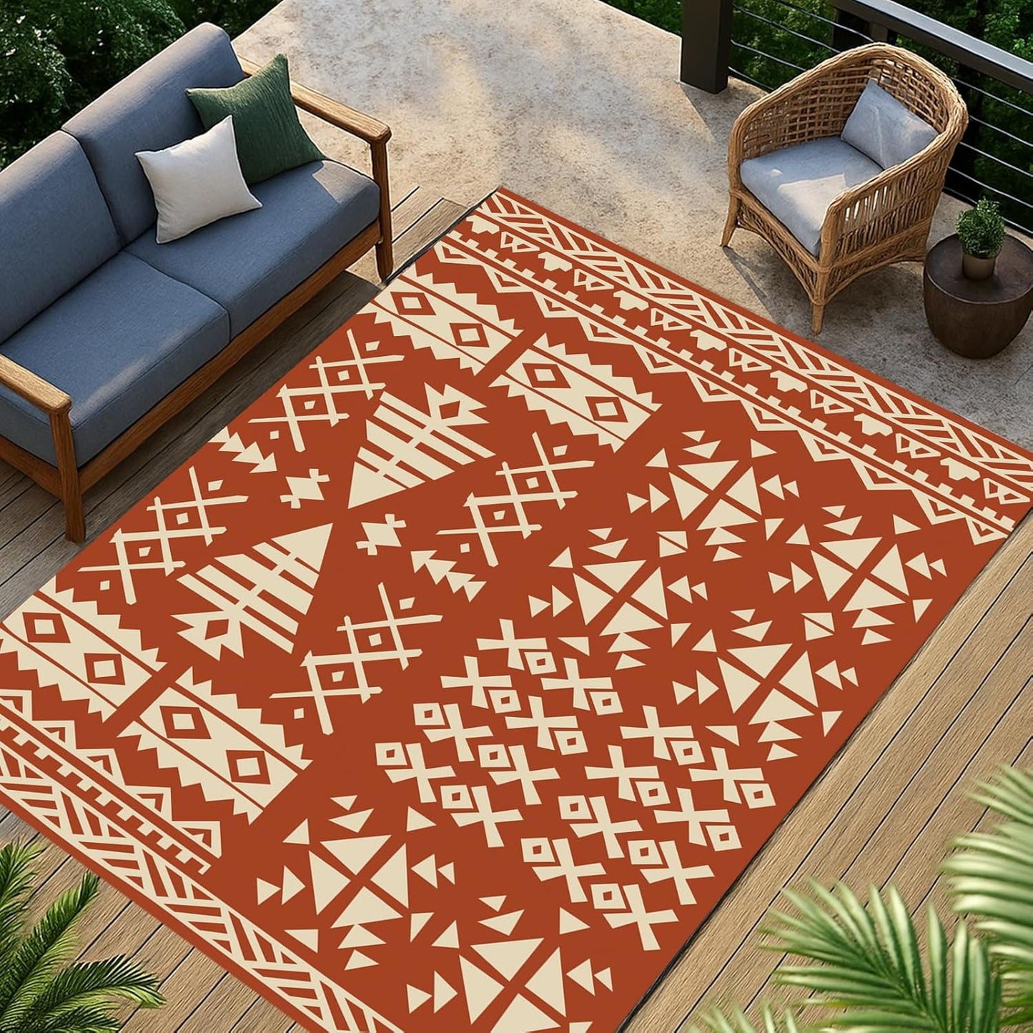 WILDROOTS 4x6 Feet Plastic Exotic Red Outdoor Rug, Stain Resistant Waterproof Reversible Outdoor Patio Rug, Fade Resistant Camping Rug