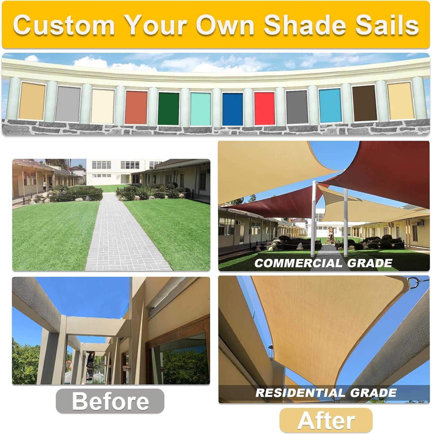 KANAGAWA Sun Shade Sail 16'x20' Sand Rectangle UV Block Canopy Awning Shelter Fabric Cloth Screen for Outdoor Patio Garden Backyard