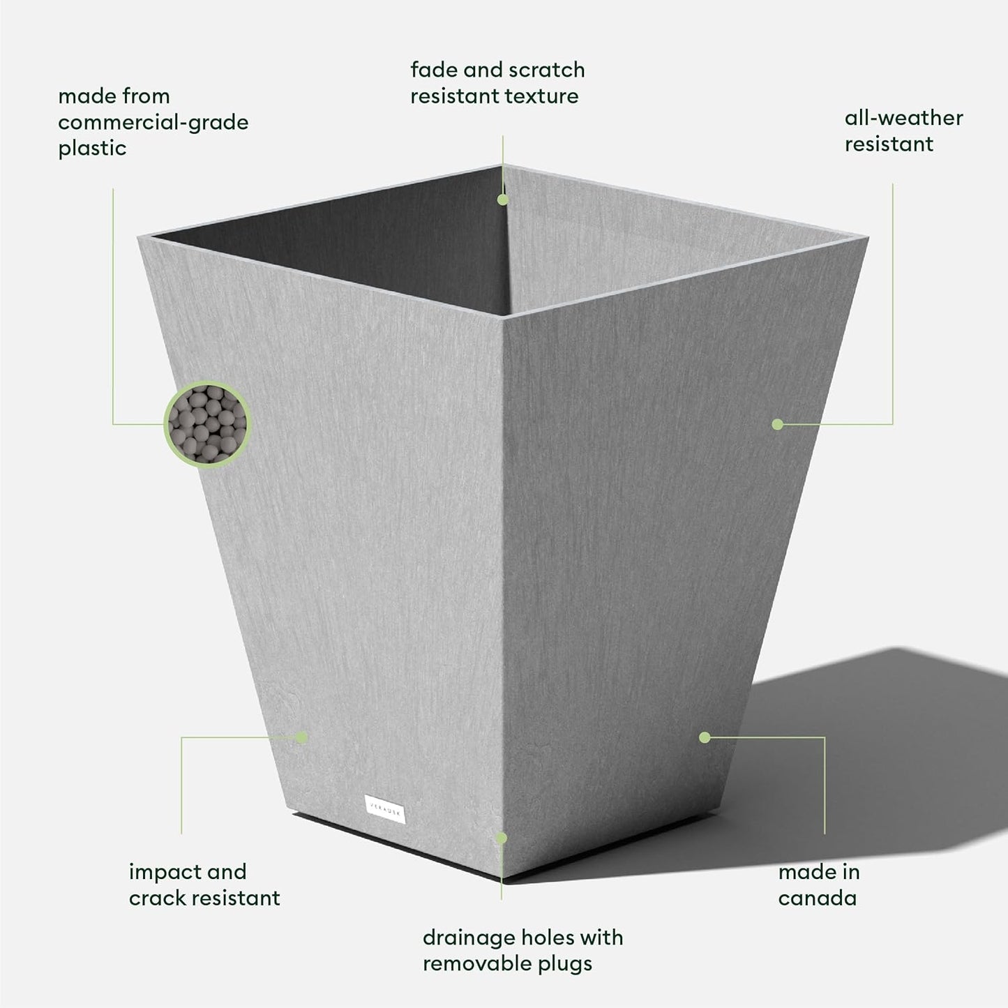 Veradek Nobleton Indoor/Outdoor Wide Square Planter (Light Grey, 22 inch - 2 Pack with 2 Saucer Trays)