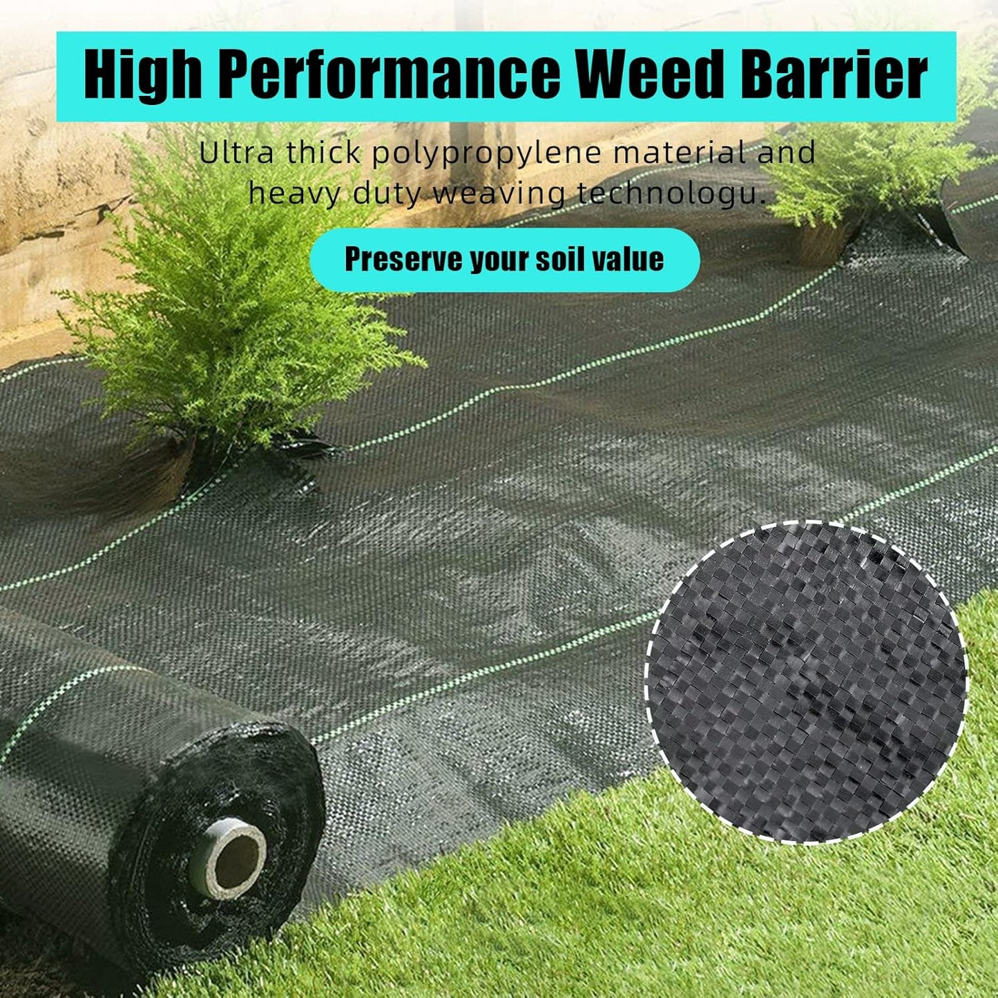 6.5ft x 300ft Premium 3oz Pro Garden Weed Barrier Landscape Fabric Durable & Heavy-Duty Weed Block Gardening Mat, Easy Setup & Superior Weed Control, Eco-Friendly & Convenient Design
