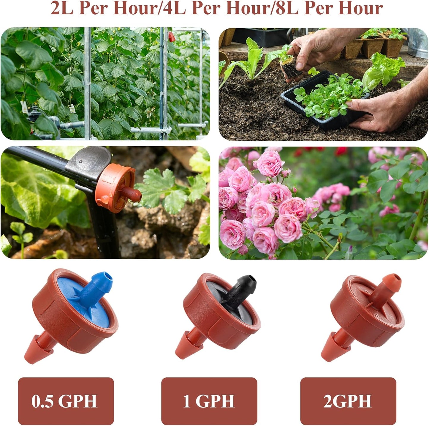 200Pcs 2GPH Pressure Compensating Irrigation Spot Drippers,Constant Flow Barb Outlet Watering Dripper Emitters Heads Parts for 1/4 Inch Watering Tubing Line for Garden Pots Plant Irrigation Systems