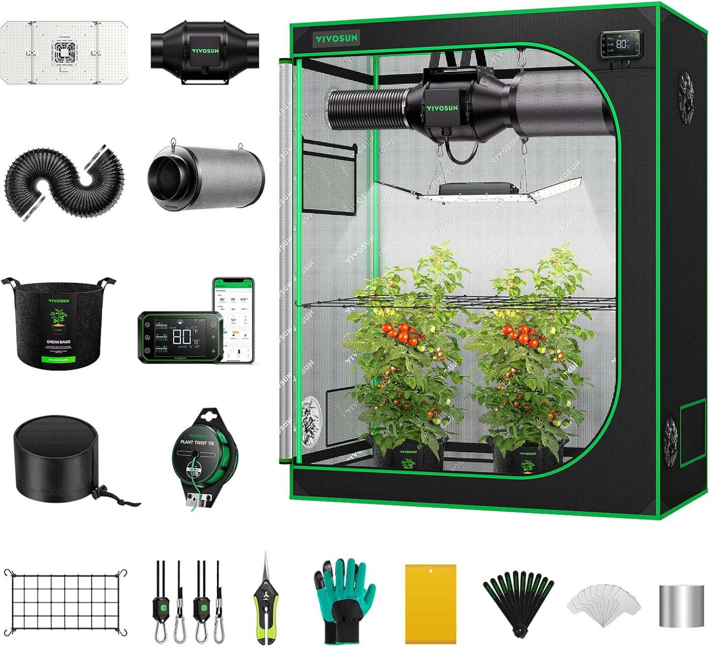 VIVOSUN GIY Smart Grow Tent System 4x2, WiFi-Integrated Grow Tent Kit, with Automate Ventilation and Circulation, Schedule Full Spectrum 200W LED Grow Light, and GrowHub E42A Controller