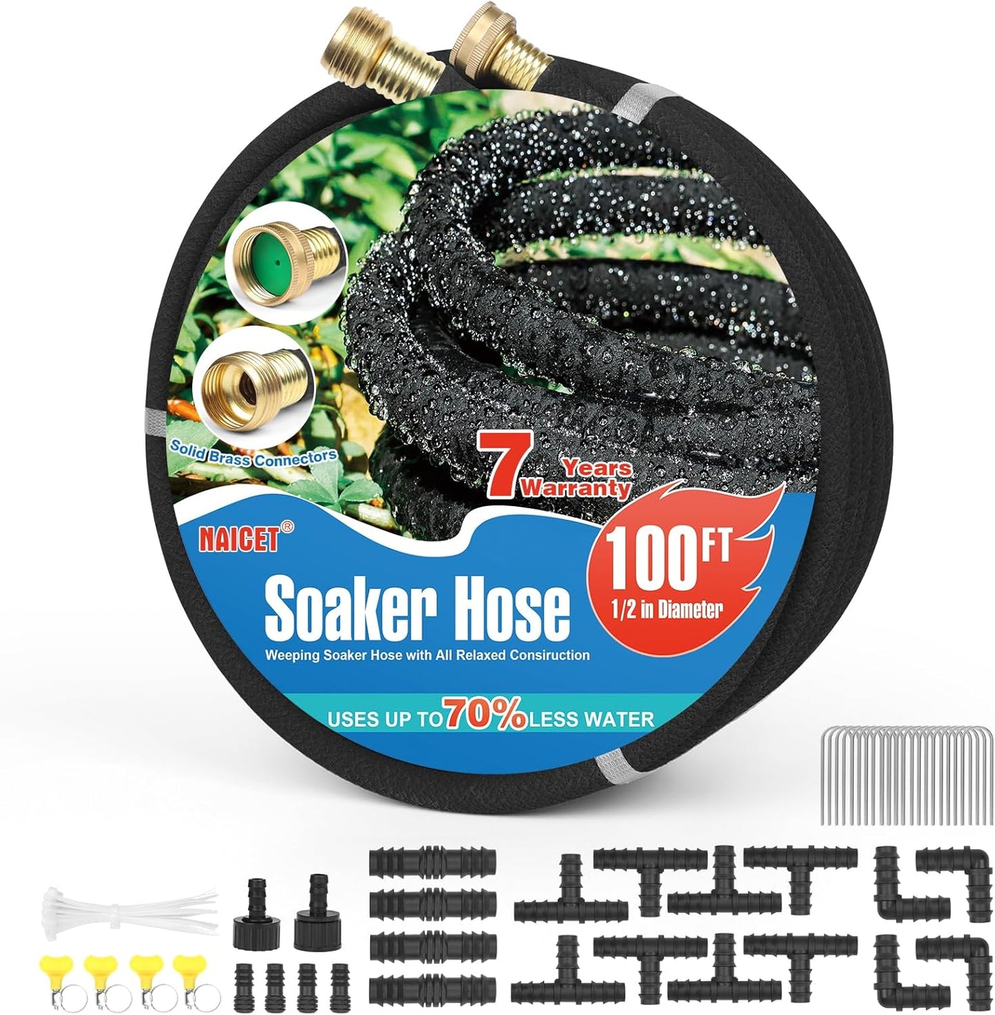 Soaker Hose 100FT Heavy Duty Rubber Saves 75% Water End Cap Included for Additional Hose Connect Great for Gardens/Flower Beds