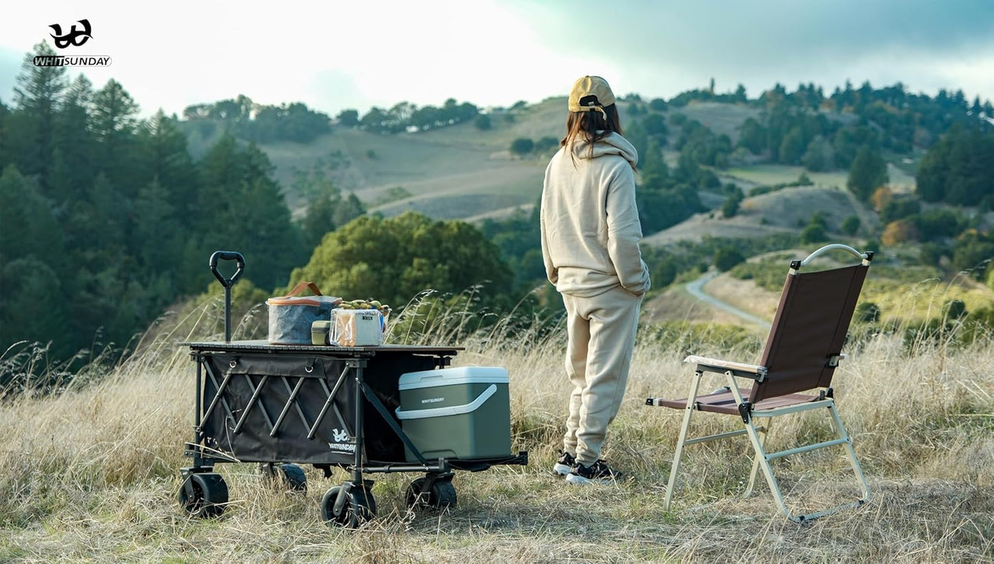 Whitsunday Collapsible Folding Wagon with Table,Heavy Duty Utility Beach Wagons with Opened Tailgate and All-Terrain Wheels for Camping,Garden,Sports Grey