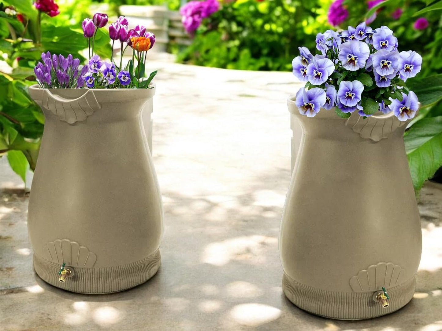 65-Gallon Urn Rain Wizard Decorative Barrel (Khaki, 2 Pack)