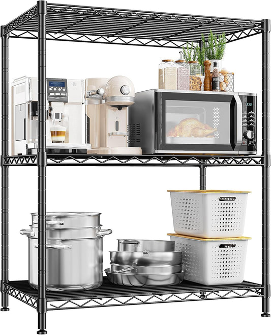 Storage Shelves Adjustable Wire Shelving Metal Wire Rack Shelving Unit Storage Shelf for Kitchen Laundry Room Pantry Closet Bathroom 24" W x 30" H x 14" D Black