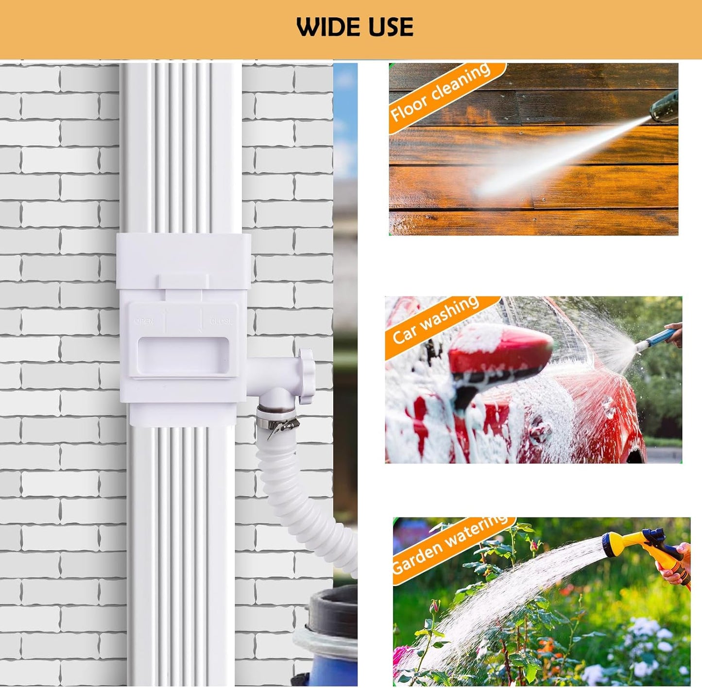 Rain Barrel Diverter Kit, Downspout Diverter Fits for 2"x 3" or 3"x 4" Standard Downspout, Rainwater Collection System with Adjustable Valve and Filter,5ft Hose(White)