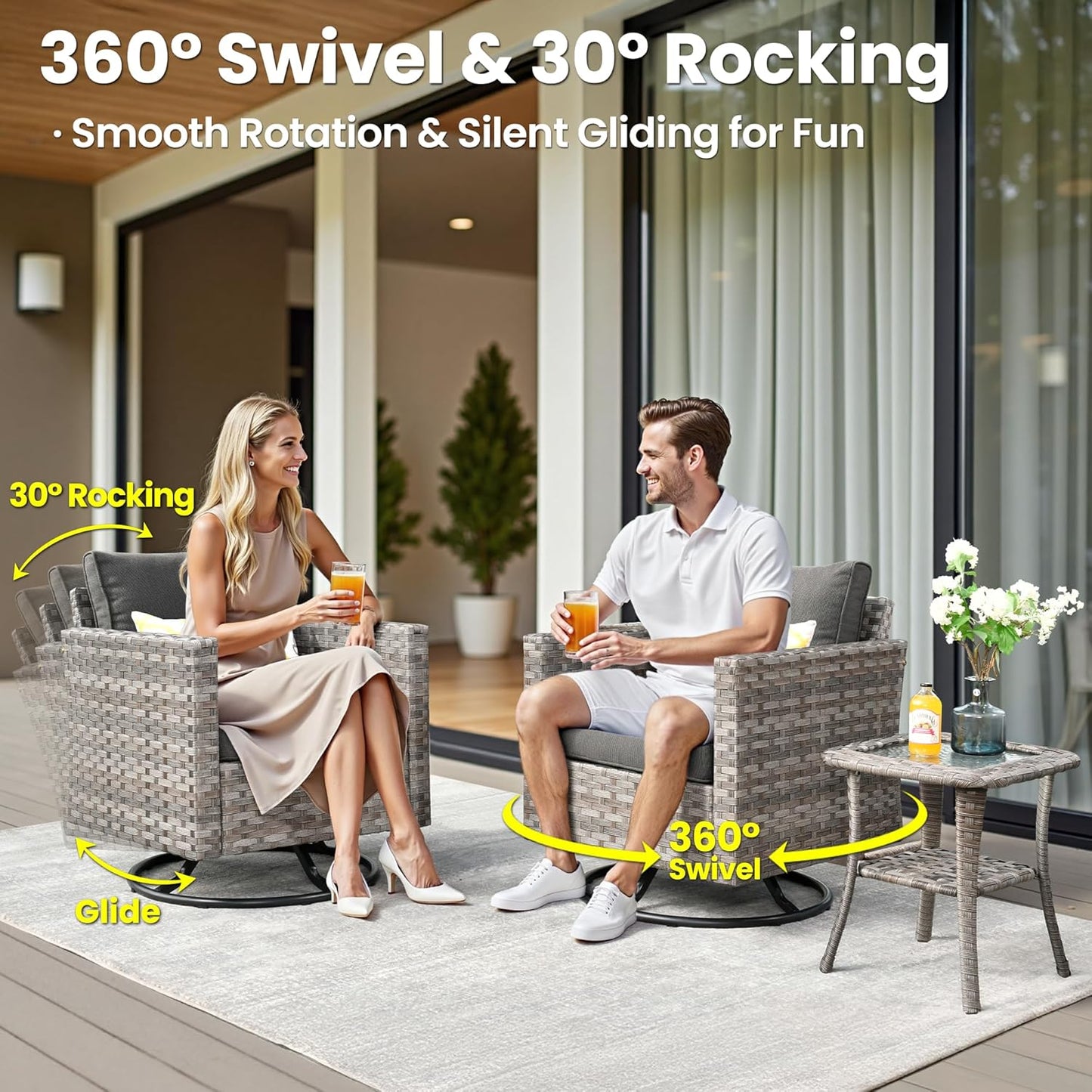 ovios 9 Pieces Patio Furniture Set, Outdoor Wicker Sectional Sofa with 2 Swivel Chairs Coffee Table, Modern Modular Deep Seat Rattan Couch Conversation Sets, Black