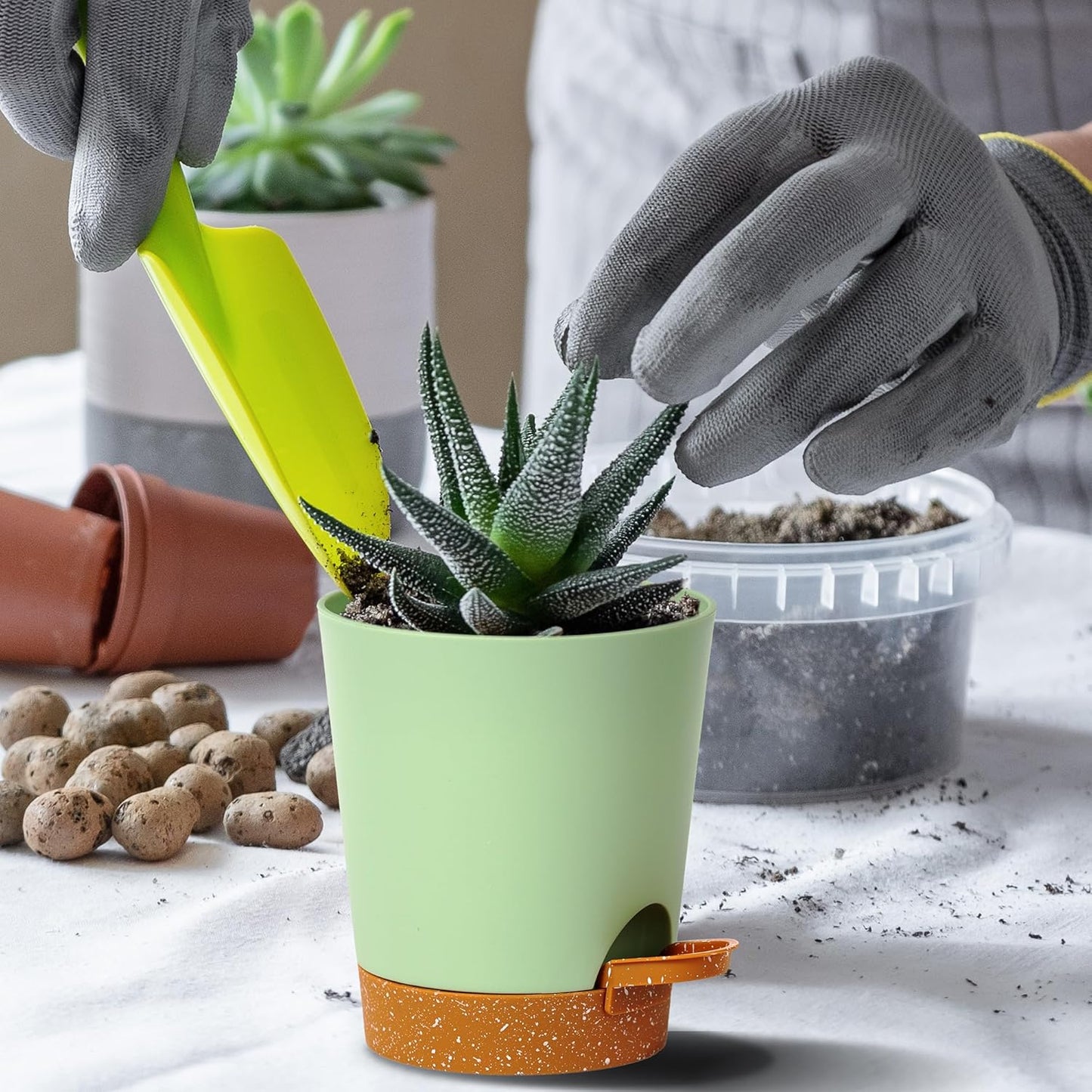 4 inch Small Plant Pots for Outdoor Indoor Plants, 10 Pack Planters with Drainage Holes and Tray, Small Self Watering Pots for Succulent,Cactus, Aloe and Other Plants (Green)