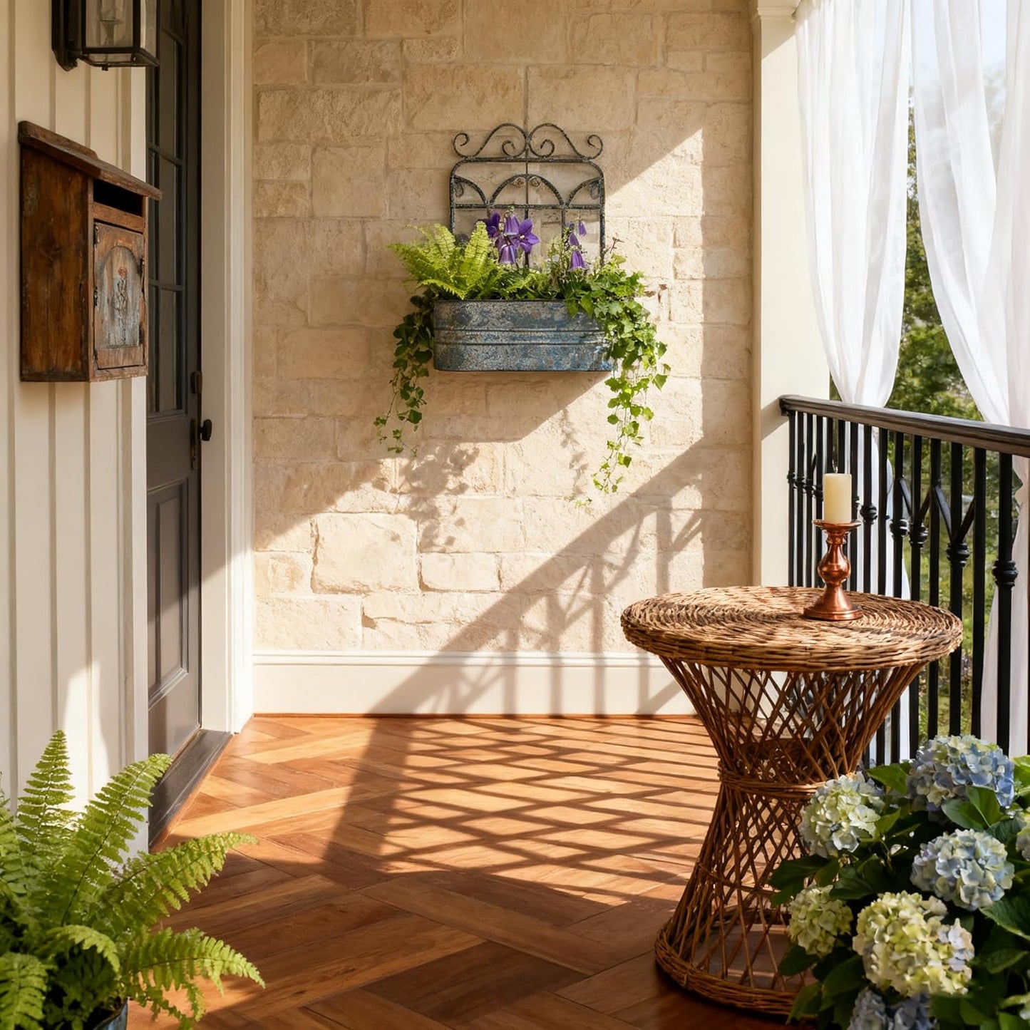 Rustic Metal Wall Planter Country Garden Wall Hanging Mount Vase Pocket Outdoor Vintage Hanging Pot Farmhouse Wall Decor for Plants Flowers (Blue)