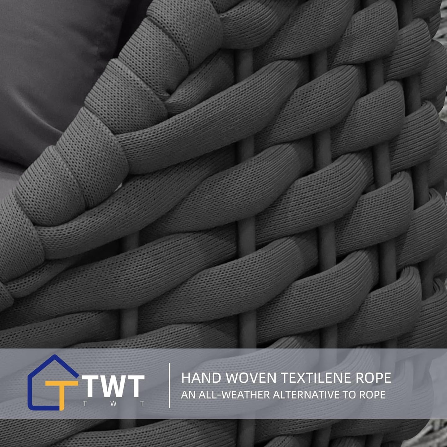 Outdoor Patio Furniture Set-5 Pieces Aluminum Sectional Sofa, Metal Patio Conversation Set with Threeseat & Armchair, Textile Rope and Coffee Table, Dark Grey