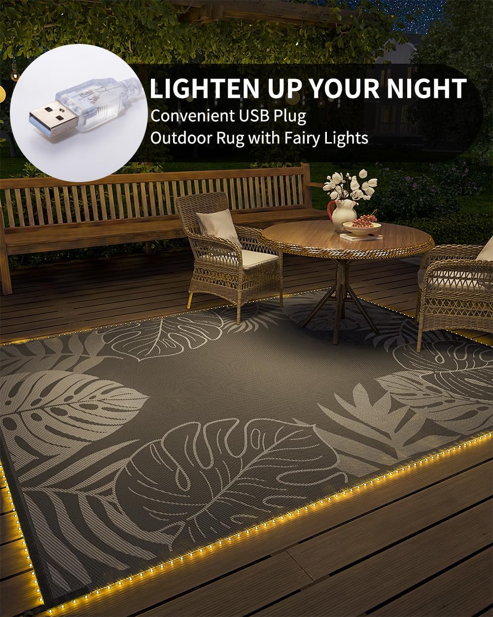 COCOER Tropical Outdoor Rug 8x10 LED Reversible-Waterproof Patio Rug-Quick Dry Outdoor Carpet-Outdoor Area Rugs Indoor Outdoor Rugs-Outside Rug Patio Decor for Porch Deck Balcony Backyard