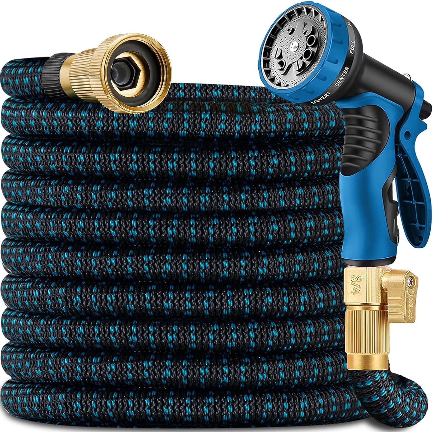 200ft Expandable Garden Hose w/10 Function Nozzle Sprayer, Lightweight Flexible Water Hose with Durable Collapsible Latex Core & Solid Brass Fittings, 200ft Retractable Stretch Hose(Black Blue)