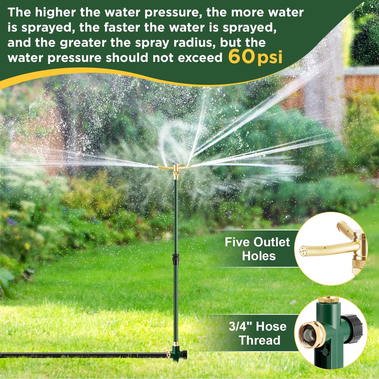3-Arm Garden Sprinkler,360 Degree Rotating Lawn Sprinklers with Adjustable Tripod Base,Yard Sprinkler for Large Area Coverage,Hose Attachment Water Sprayer for Lawn,Garden,Animal Deterrent