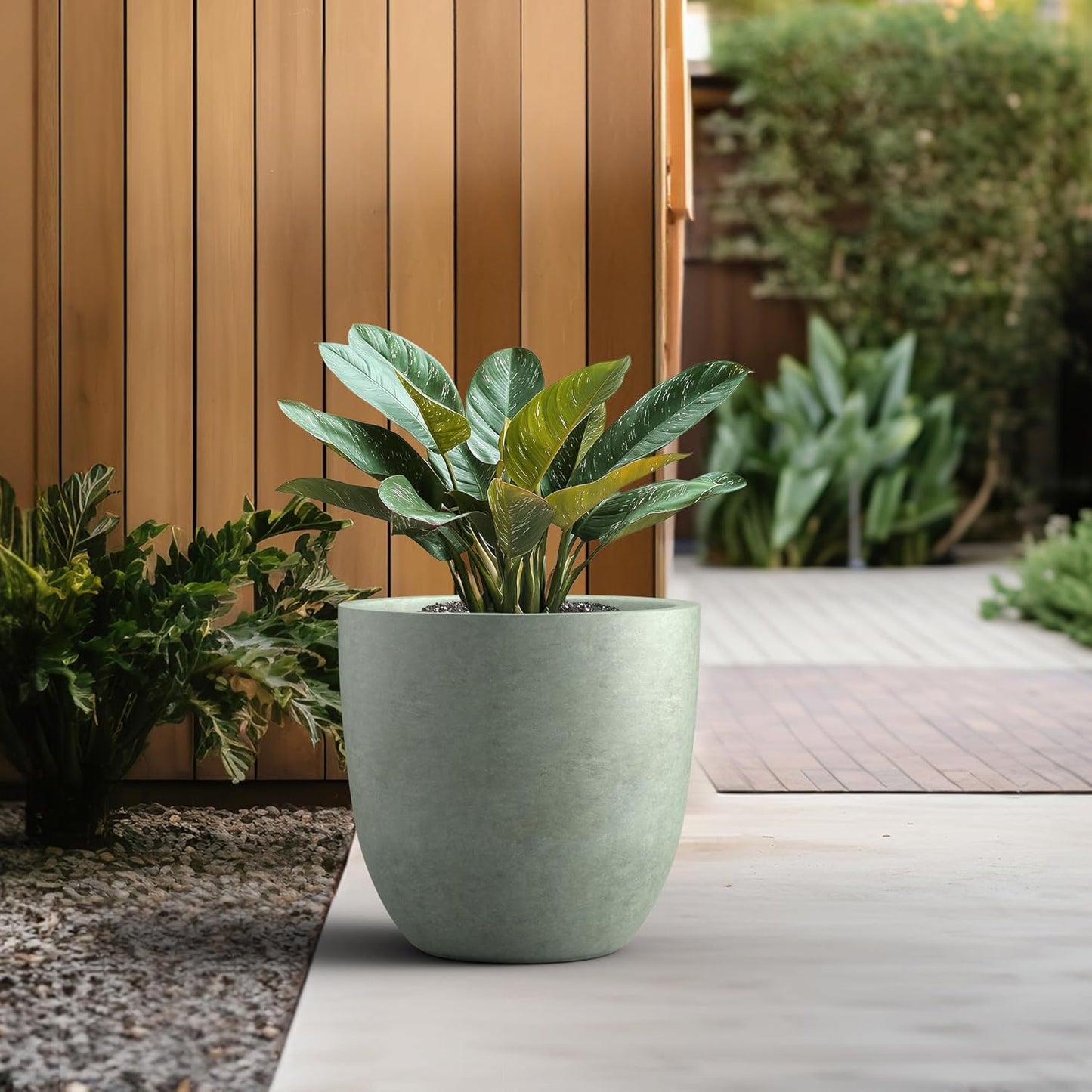 Kante 18 Inch Dia Round Concrete Planter, Indoor Outdoor Large Plant Pot with Drainage Hole and Rubber Plug for Home Patio Garden, Mint Green