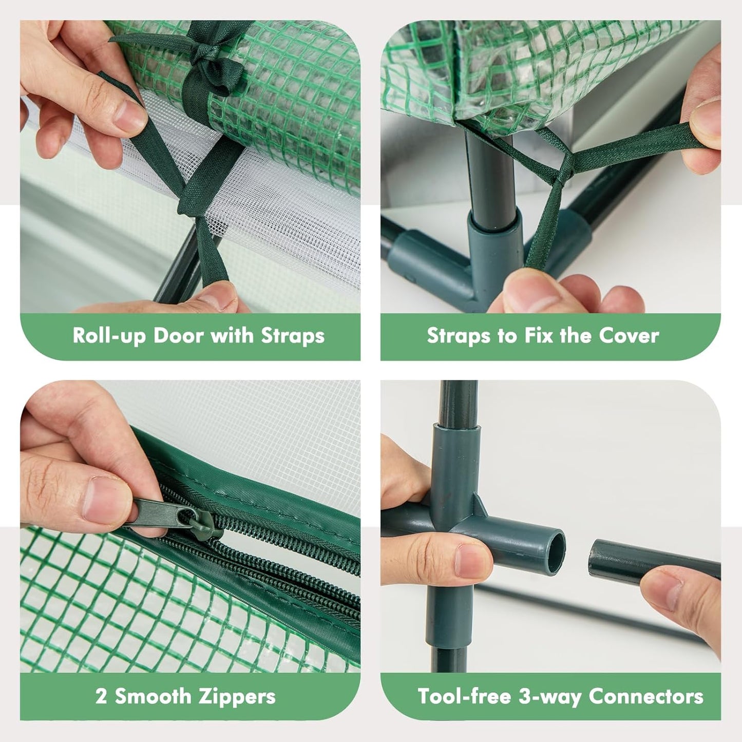 SAFSTAR Raised Garden Bed with Cover, 6FT x 3FT x 3FT Galvanized Bottomless Garden Bed with Greenhouse, Dual 2-Tier Roll-Up Windows, Outdoor Metal Planter Box Kit with Cover (Green)