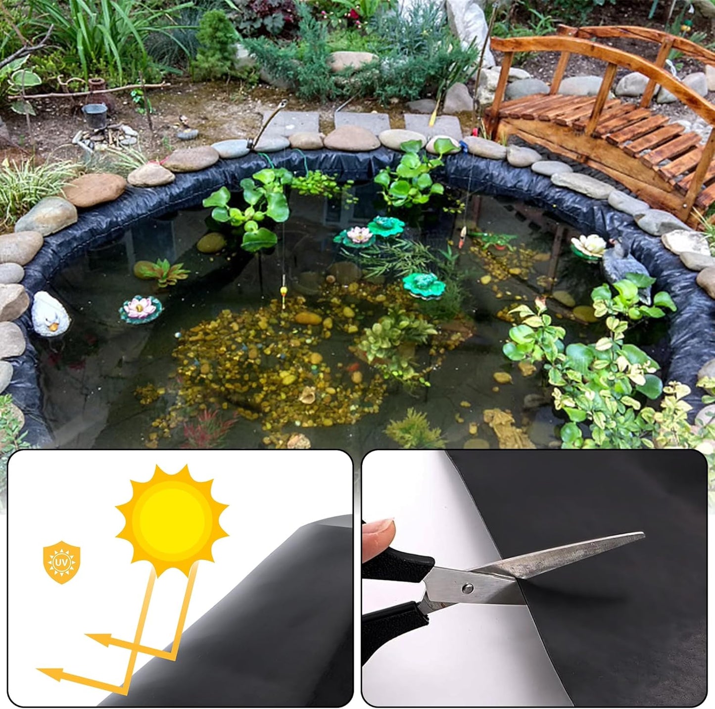 14 x 14 FT Pond Liner, 20 Mil Fish Pond HDPE Liner, Pond Liners for Outdoor Ponds, Koi Ponds, Garden Fountain, Waterfall