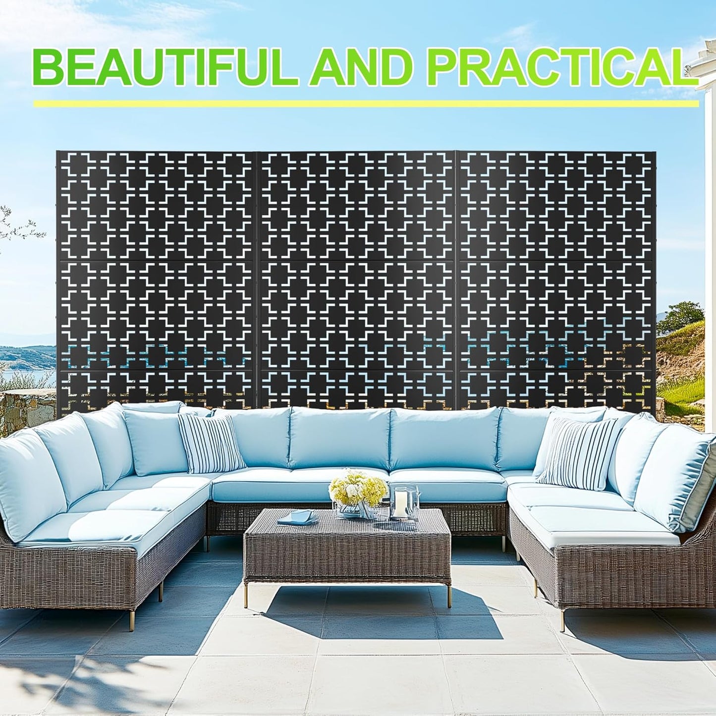 Outdoor Privacy Screen,72" H×47" W Metal Privacy Screen, Freestanding Privacy Fence Panels for Patio