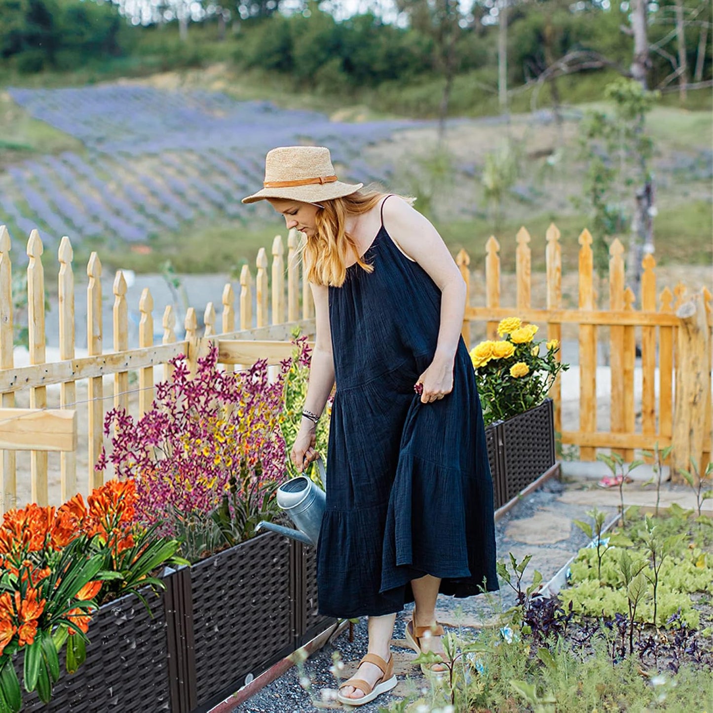 Garden Boxes Outdoor Raised Beds for Gardening Rectangular Planter Boxes Outdoor Planter Garden Box with Drain Outlet, Easy Assembly