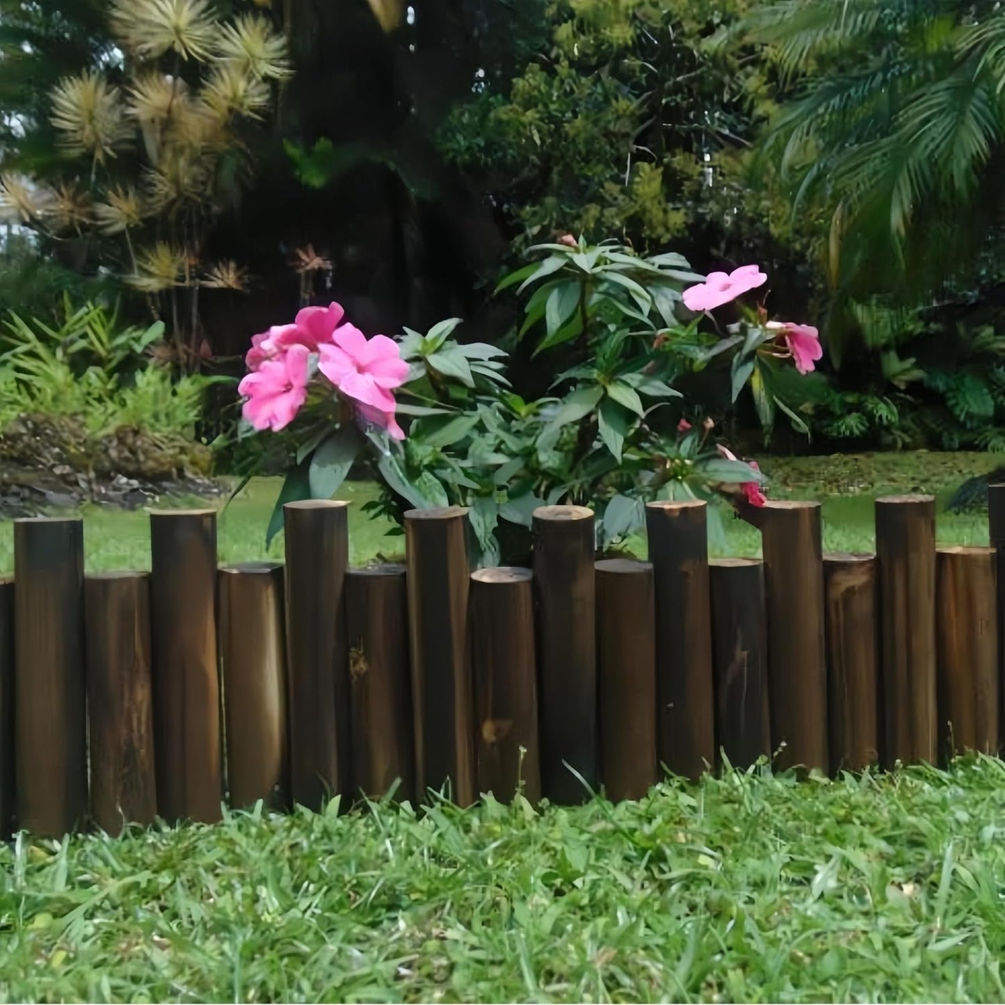 Wood Garden Fence, Natural Wooden Solid Log Edging Border Decorative for Flower Bed Barriers and Landscape Fencing