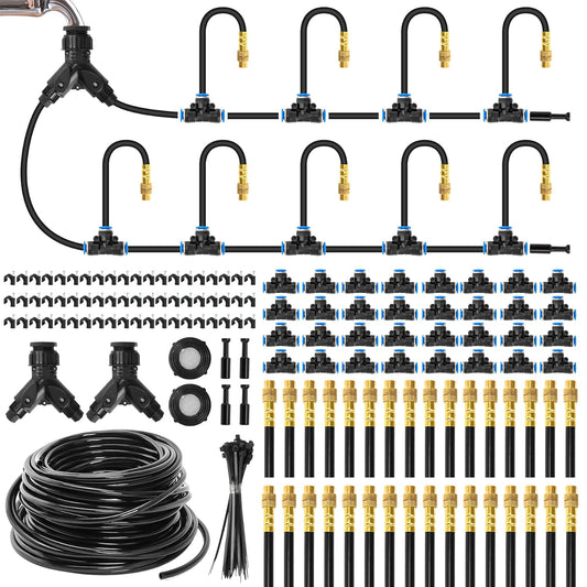 Mixc 200Ft 1/4" Drip Irrigation System,2025-Upgrade Garden Irrigation Kit with 32pcs Adjustable Copper Nozzles,Automatic Atomizing Watering System for Outdoor Plants,Raised Bed,Yard,Potted Plant,Lawn