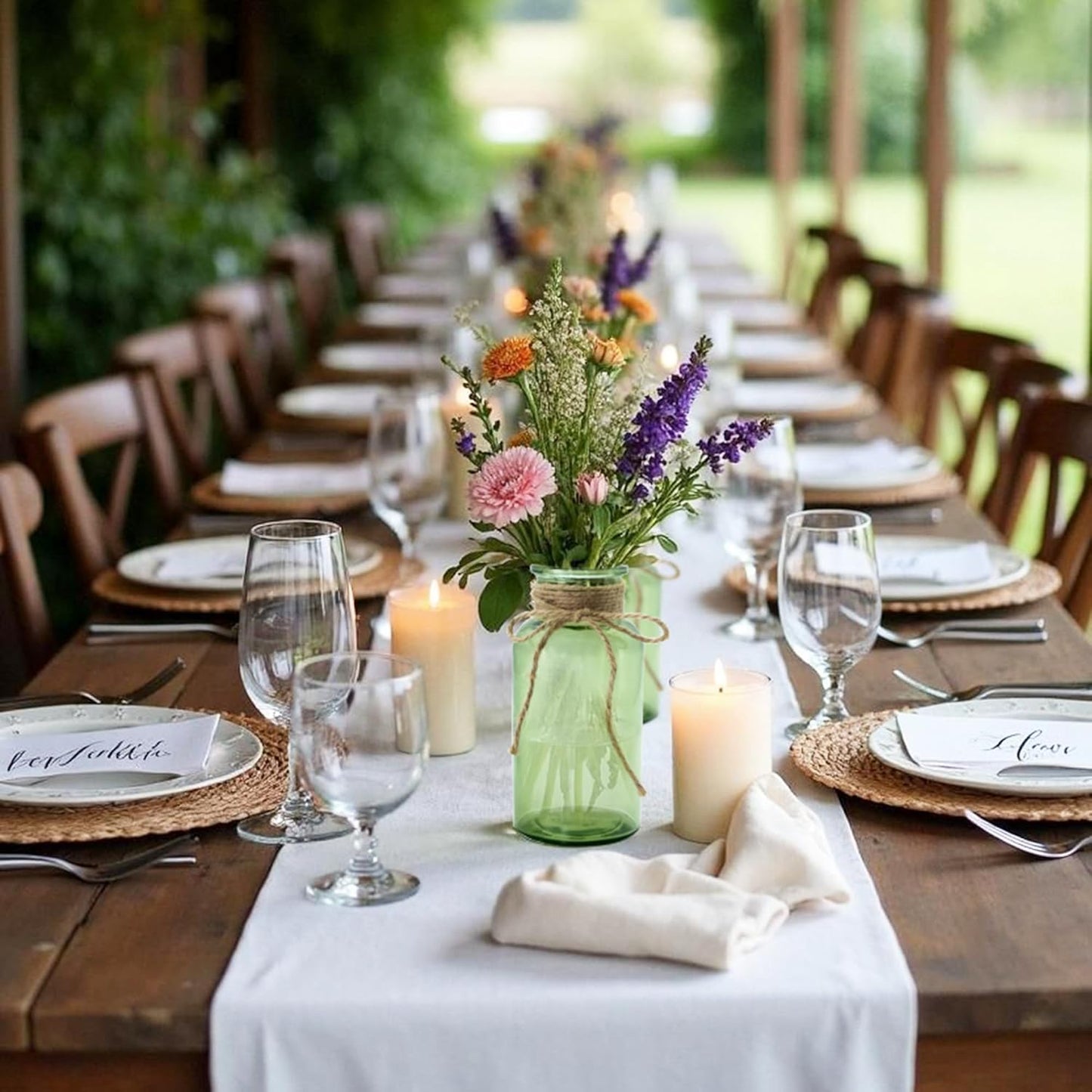 Vintage Glass Flower Vase，12 Pack Green Farmhouse Glass Centerpiece Vases Mason Jars for Weddings, Parties & Home Decor Bulk (12, Green)