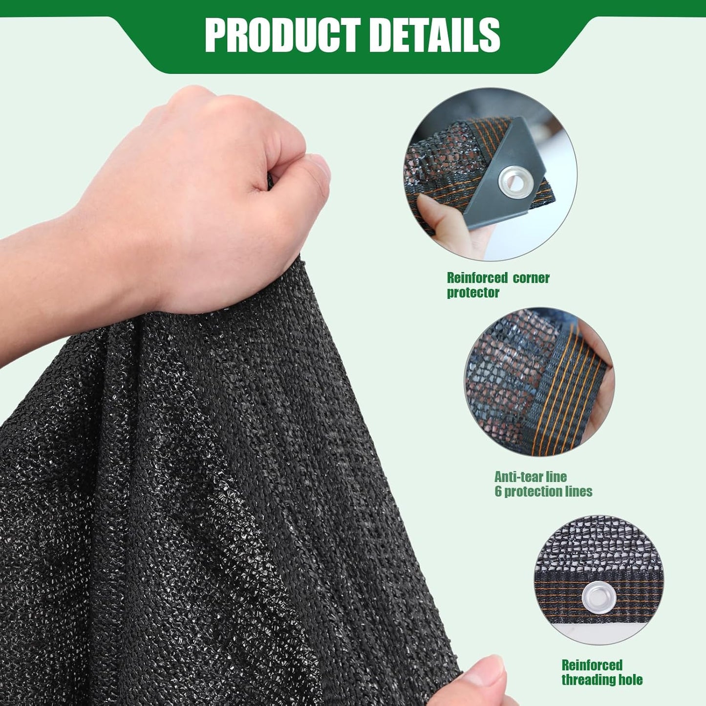 40% Shade Cloth for Garden, 6.5×10FT Plant Shade Cloth with Grommets Mesh Tarp for Greenhouse, Dog Kennel Cover, Chicken Coop, Patio Plants Outdoor Sun Shade