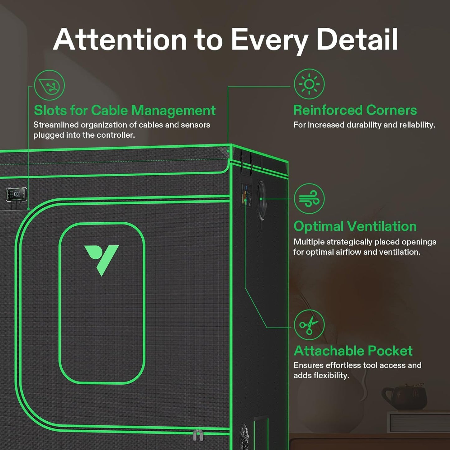 VIVOSUN P105 120"×60"×80" PRO Grow Tent, with Thick 1 inch Poles, Strengthened High Reflective Mylar Oxford Fabric, Extra Hanging Bars & High CFM Kit for Hydroponics Indoor Plant for VSFD6500×2