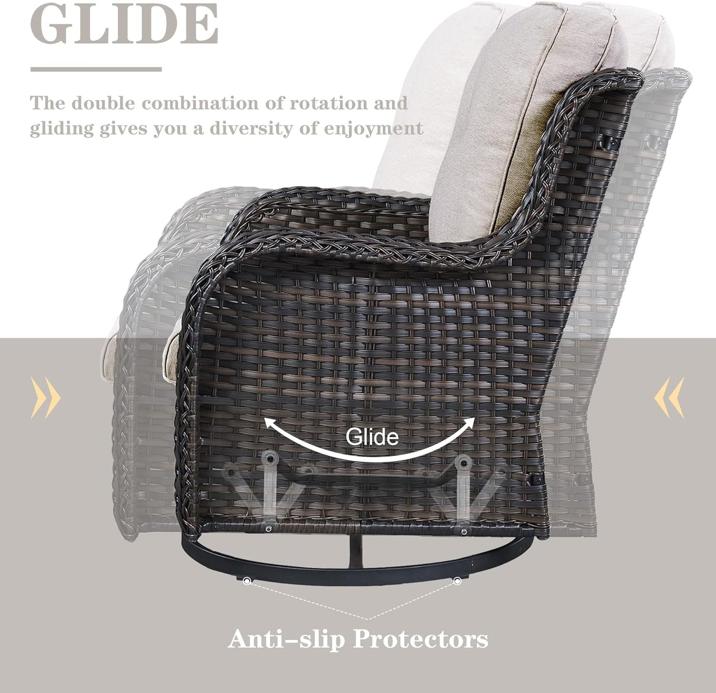 Outdoor Swivel Rcoker Patio Chairs - Outdoor Swivel Patio Chairs Set of 2 Wicker Chair Patio Furniture Sets with Covered Cushion for Porch Deck Balcony Garden, Beige