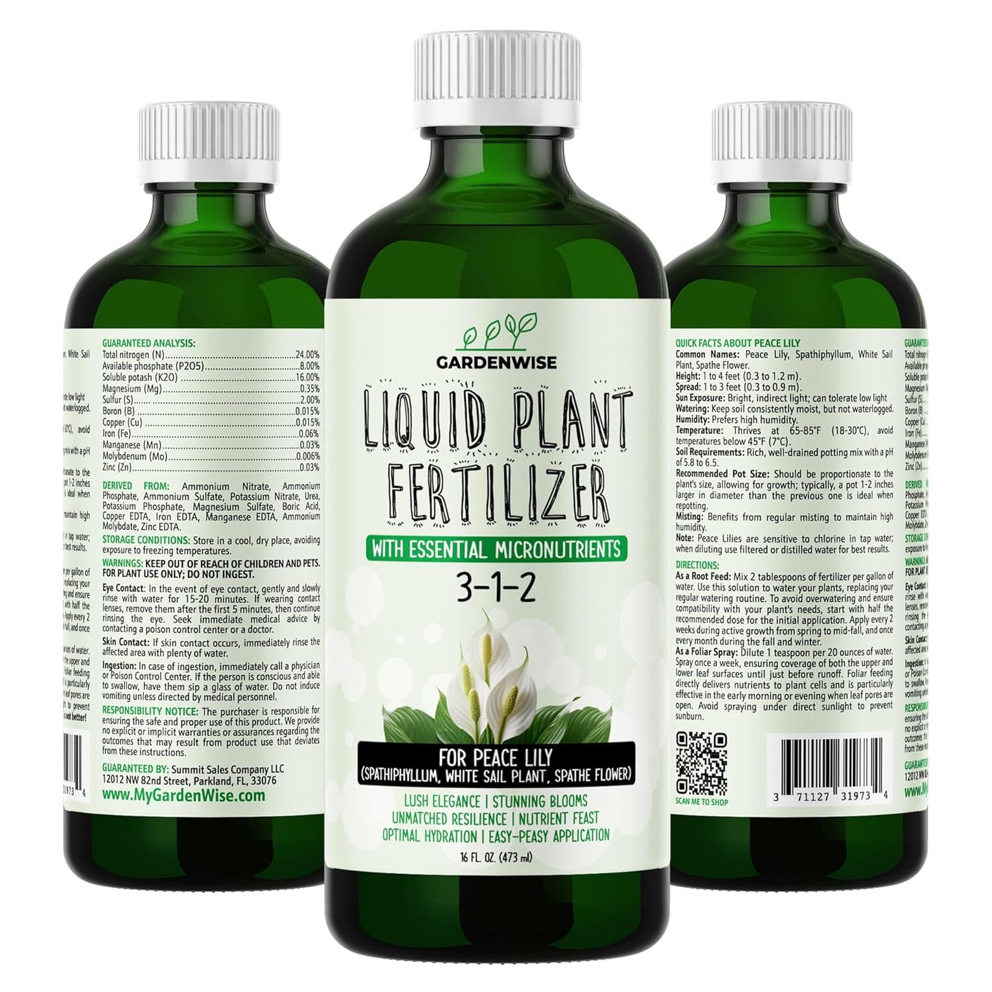 Peace Lily Fertilizer: 3-1-2 Liquid Fertilizer with Essential Micronutrients - The Ultimate Food for Spathiphyllum, Perfect for Indoor Plants (8 OZ)