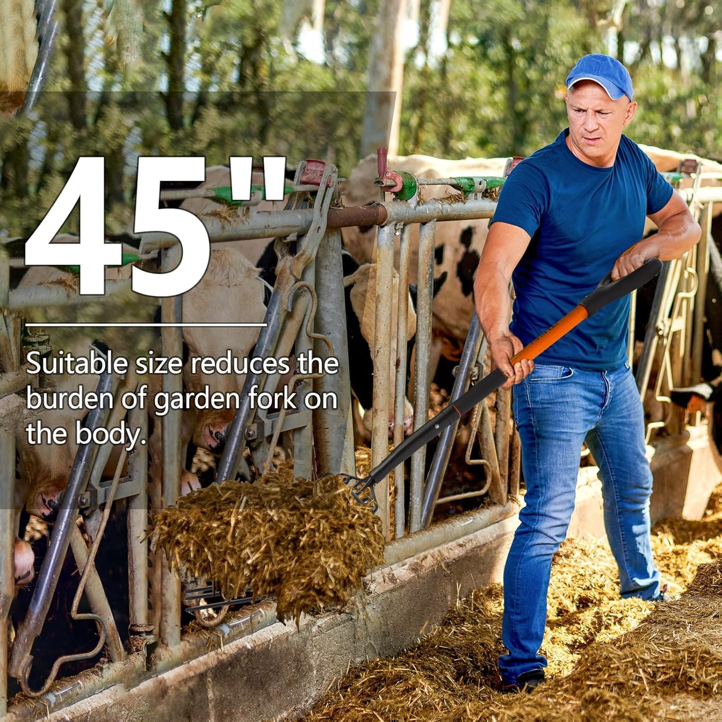 Pitchfork for Gardening, 10 Tines Pitch Fork with Non-Slip Handle, Heavy Duty Pitch Fork for Mulching, 45 Inches