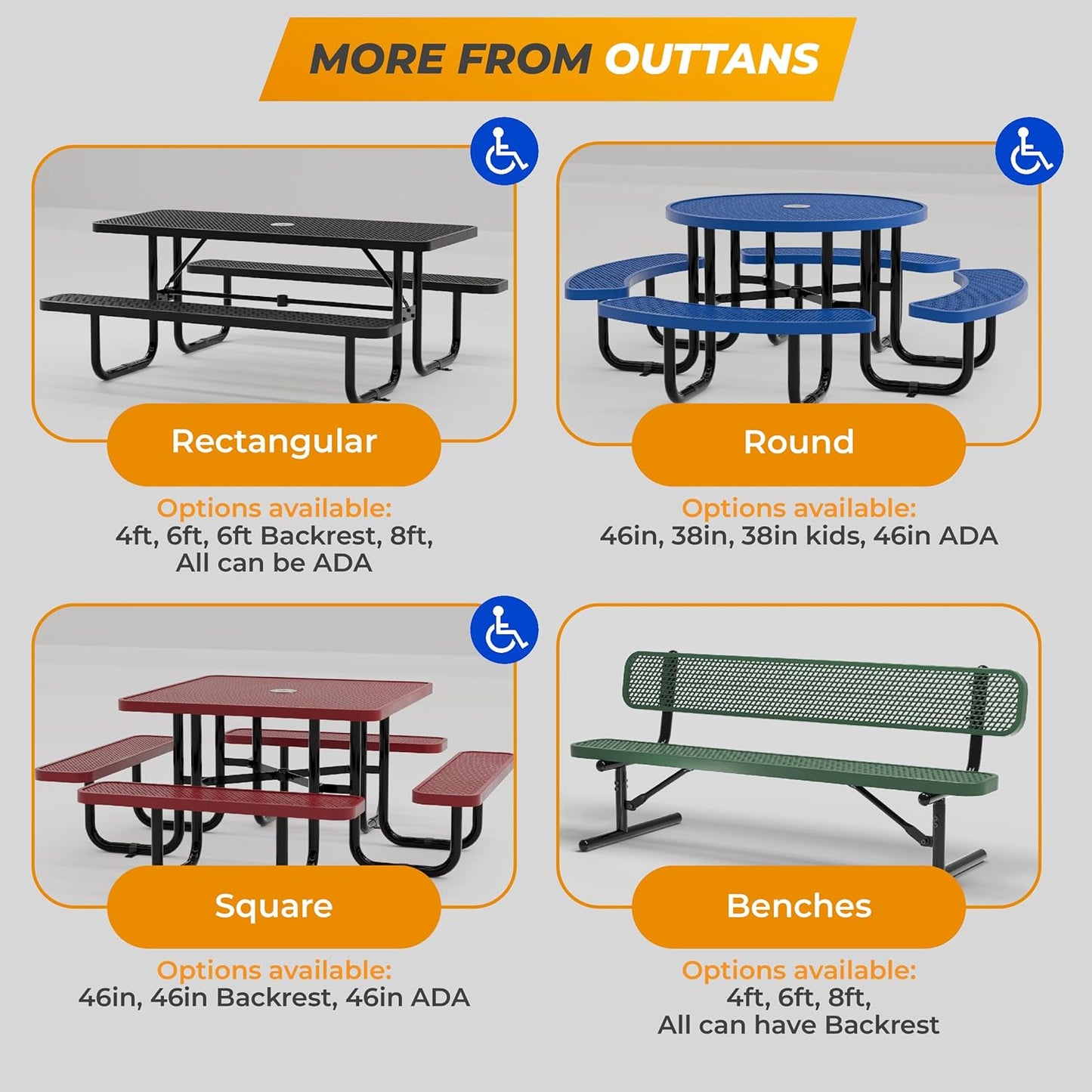Heavy-Duty Outdoor Metal Bench, Thermoplastic-Coated, Surface, Weatherproof, Commercial-Grade for Parks, Gardens, Patios, Stores & More (6 Ft - Surface, Brown)