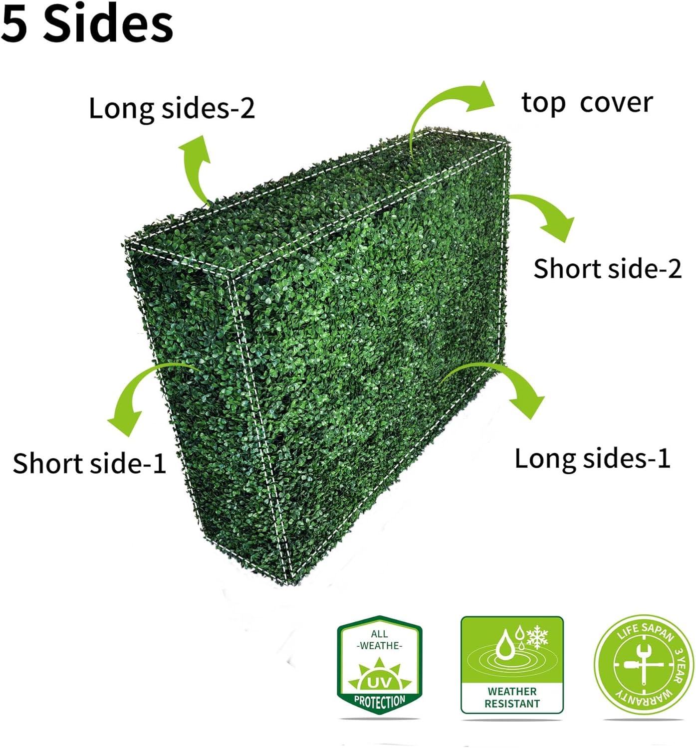 AGPL Artificial Hedge Wall Without Planter, Outdoor or Indoor Decorative Privacy Wall, Great for Balcony, Patio, Deck, TOP Cover Panel is Included ... (48" W*12" D*48" H)