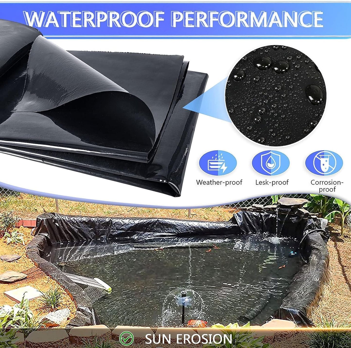 ToLanbbt Pond Liner 20 x 20 Ft HDPE Pond Liners, 20 Mil UV Resistant Preformed Pond Liner Easy Cutting, Pond Liner for Natural Looking Ponds, Waterfall, Koi Pondsand Water Garden (Black)